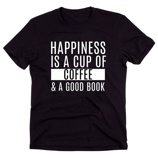 Czarny Klasyczny T-shirt "HAPPINESS IS A CUP OF COFFEE.."