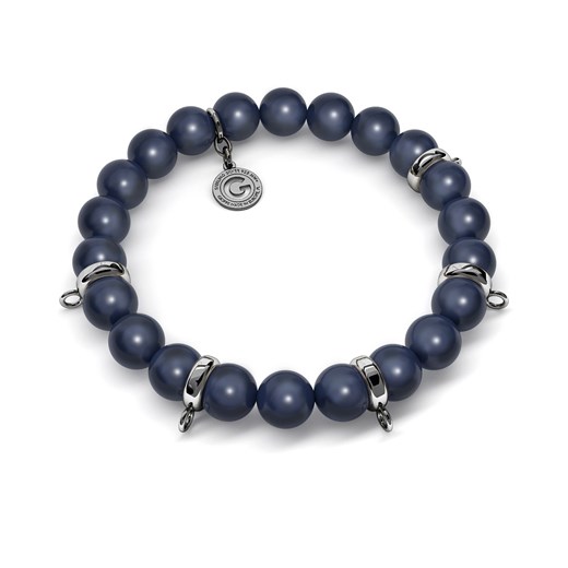 Elastyczna srebrna bransoletka perły swarovski 925 : Kolor pokrycia srebra - Pokrycie Czarnym Rodem, Obwód - ~18,0 cm (dodatkowe 2 perły), Perła - SWAROVSKI NIGHT BLUE