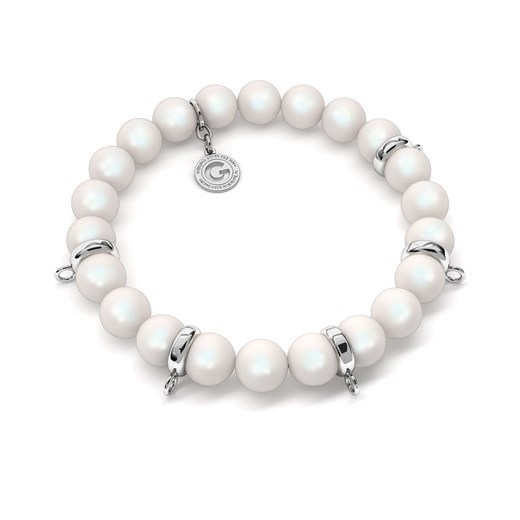 Elastyczna srebrna bransoletka perły swarovski 925 : Kolor pokrycia srebra - Pokrycie Jasnym Rodem, Obwód - ~16,5 cm, Perła - SWAROVSKI PEARLESCENT WHITE