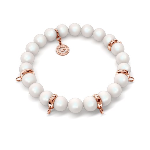 Elastyczna srebrna bransoletka perły swarovski 925 : Kolor pokrycia srebra - Pokrycie Różowym 18K Złotem , Obwód - ~18,0 cm (dodatkowe 2 perły), Perła - SWAROVSKI PEARLESCENT WHITE