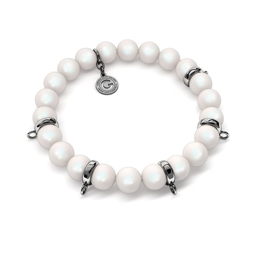 Elastyczna srebrna bransoletka perły swarovski 925 : Kolor pokrycia srebra - Pokrycie Czarnym Rodem, Obwód - ~18,0 cm (dodatkowe 2 perły), Perła - SWAROVSKI WHITE