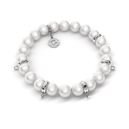 Elastyczna srebrna bransoletka perły swarovski 925 : Kolor pokrycia srebra - Pokrycie Jasnym Rodem, Obwód - ~16,5 cm, Perła - SWAROVSKI WHITE
