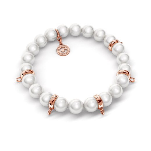 Elastyczna srebrna bransoletka perły swarovski 925 : Kolor pokrycia srebra - Pokrycie Różowym 18K Złotem , Obwód - ~16,5 cm, Perła - SWAROVSKI WHITE