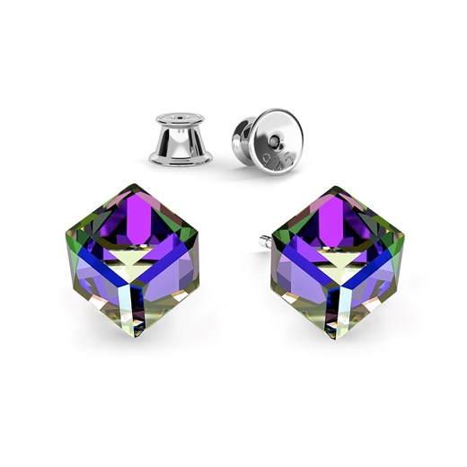 SREBRNE KOLCZYKI KOSTKI SWAROVSKI 925 : Kolor kryształu SWAROVSKI - Crystal HEL, Kolor pokrycia srebra - Pokrycie Jasnym Rodem Giorre
