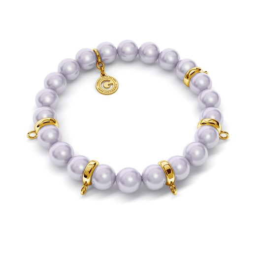 Elastyczna srebrna bransoletka perły swarovski 925 : Kolor pokrycia srebra - Pokrycie Żółtym 18K Złotem, Obwód - ~18,0 cm (dodatkowe 2 perły), Perła - SWAROVSKI LAVENDER