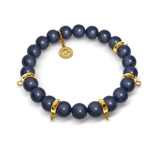 Elastyczna srebrna bransoletka perły swarovski 925 : Kolor pokrycia srebra - Pokrycie Żółtym 18K Złotem, Obwód - ~16,5 cm, Perła - SWAROVSKI NIGHT BLUE