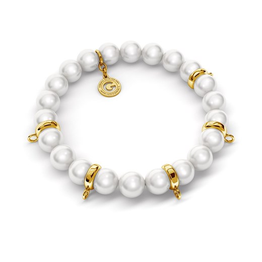 Elastyczna srebrna bransoletka perły swarovski 925 : Kolor pokrycia srebra - Pokrycie Żółtym 18K Złotem, Obwód - ~16,5 cm, Perła - SWAROVSKI WHITE