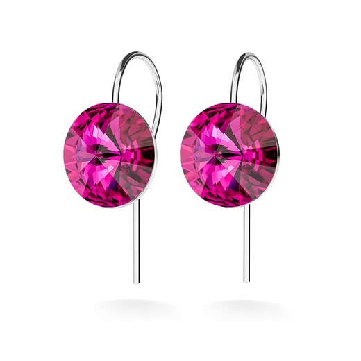 SREBRNE KOLCZYKI SWAROVSKI RIVOLI 10MM 925 : Kolor kryształu SWAROVSKI - Fuchsia, Kolor pokrycia srebra - Pokrycie Jasnym Rodem Giorre   