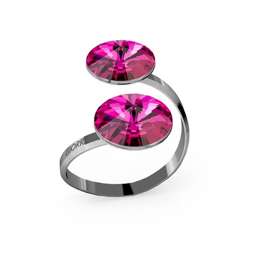 SREBRNY PIERŚCIONEK SWAROVSKI RIVOLI 12MM 925 : Kolor kryształu SWAROVSKI - Fuchsia, Kolor pokrycia srebra - Pokrycie Czarnym Rodem Giorre   