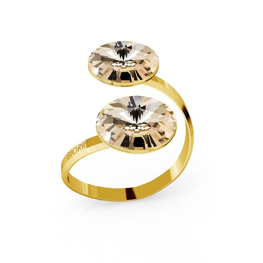 SREBRNY PIERŚCIONEK SWAROVSKI RIVOLI 12MM 925 : Kolor kryształu SWAROVSKI - Light Silk, Kolor pokrycia srebra - Pokrycie Żółtym 24K Złotem Giorre