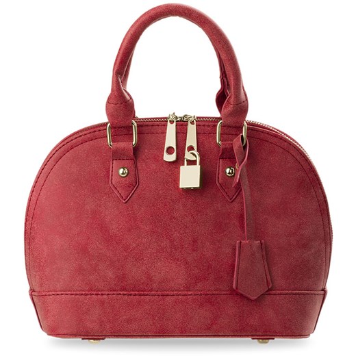 Elegancka torebka kuferek damski sztywny do ręki na ramię z kłódką - czerwony