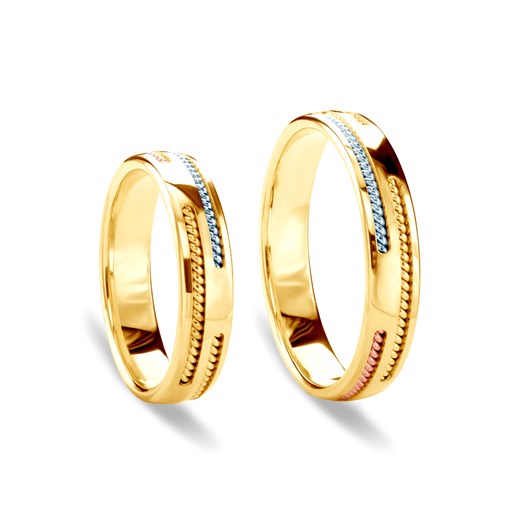 Obrączki ślubne: trzykolorowe złoto, okrągłe, 4,5 mm