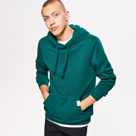 Cropp - Bluza basic z kapturem typu hoodie - Zielony  Cropp S 