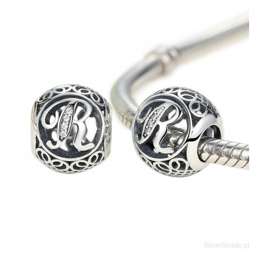 D866 Litera R alfabet charms beads srebro 925