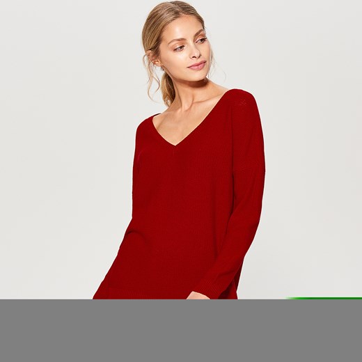 Mohito - Luźny sweter z dekoltem w szpic - Czerwony czerwony Mohito S 