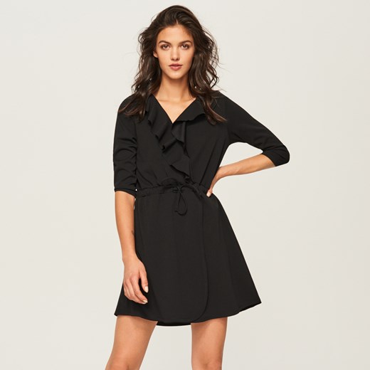 Reserved - Sukienka z falbaną przy dekolcie - Czarny Reserved  XL 
