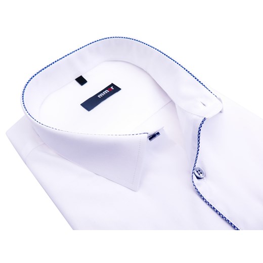 Biała koszula z krótkim rękawem i niebieskimi wykończeniami 924K REG  Koszule Męskie Mmer 188-194 / 54-Regular wyprzedaż Modini 