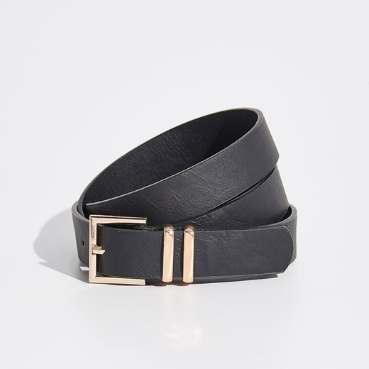 Sinsay - Pasek z ozdobnymi szlufkami - Czarny  Sinsay S 