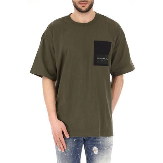 Calvin Klein Koszulka dla Mężczyzn Na Wyprzedaży w Dziale Outlet, wojskowy zielony, Bawełna, 2019, L M