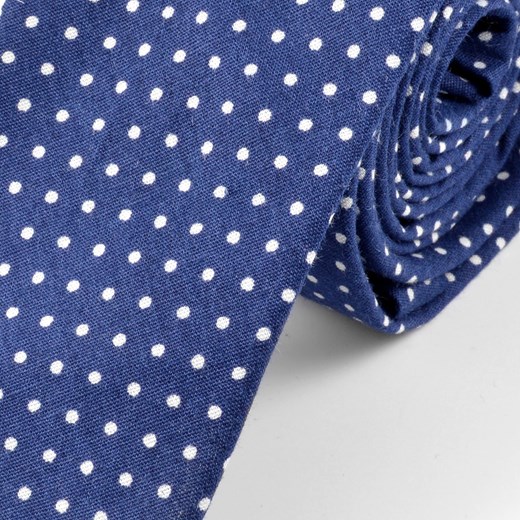 Granatowy bawełniany krawat w kropki  Trendhim  