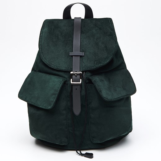 Cropp - Aksamitny plecak z kieszeniami - Zielony  Cropp One Size 