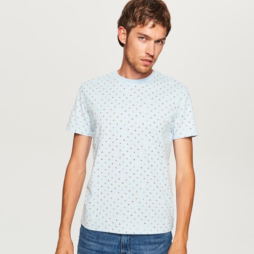 Reserved - T-shirt z mikroprintem - Niebieski  Reserved M 