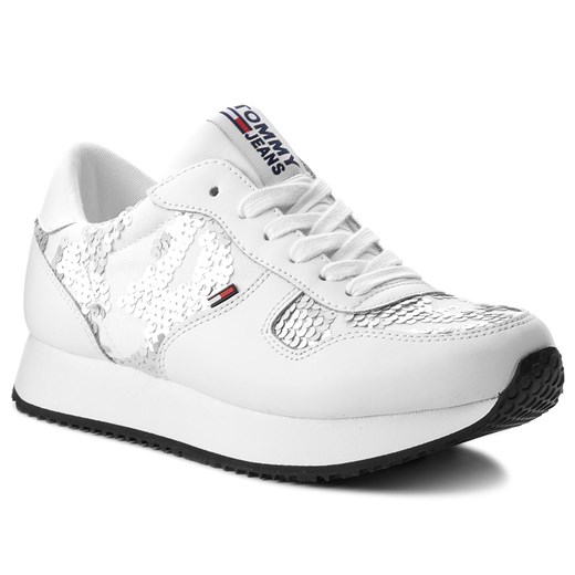 Sneakersy TOMMY JEANS - Sequin Sneaker EN0EN00190  White 100  Tommy Jeans 38 okazja eobuwie.pl 