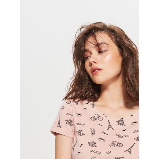 Cropp - Koszulka z nadrukiem all over - Różowy Cropp  XL 