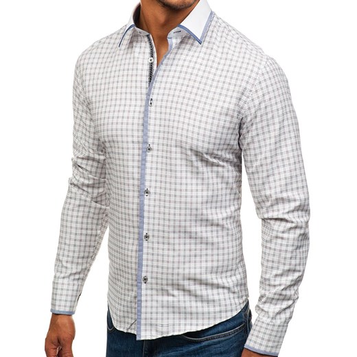 Koszula męska w kratę z długim rękawem biało-bordowa Bolf 8812 Denley  XL 
