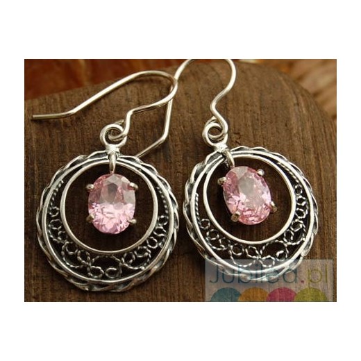PEDRA - srebrne kolczyki z różowym kryształem 