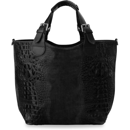 Niepowtarzalna torebka shopper bag - skóra krokodyla - czarna