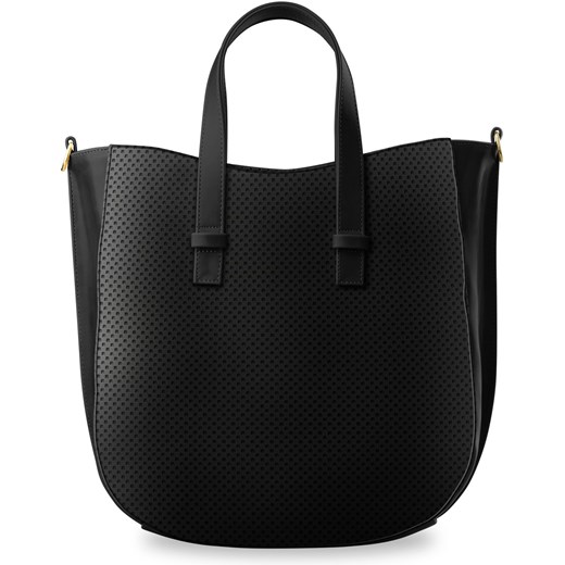 Duża torebka damska shopper bag dziurkowany przód - czarna