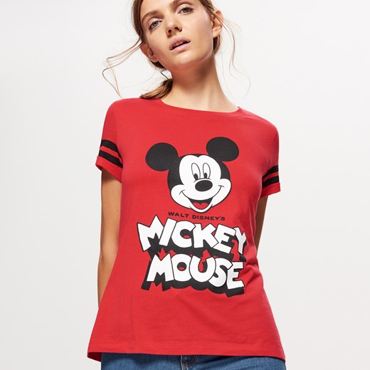 Cropp - Koszulka z nadrukiem mickey mouse - Czerwony Cropp  XS 