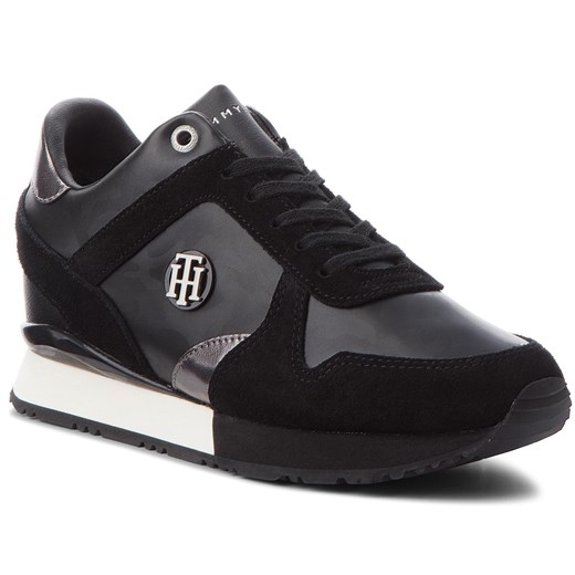 Sneakersy TOMMY HILFIGER - Camo Metallic Wedge Sneaker FW0FW03264 Black 990