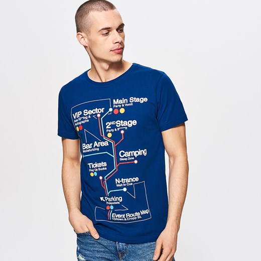 Cropp - Koszulka z festiwalowym nadrukiem - Granatowy  Cropp XXL 