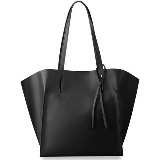 włoska torebka damska 2w1 shopper bag - naturalna skóra - czarny