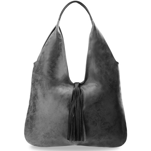 Duża skórzana torebka damska elegancki worek shopper bag na ramię - popielaty