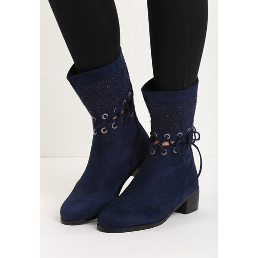 Granatowe Botki Tortonia  Multu 40 wyprzedaż Multu.pl  