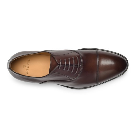 Eleganckie ciemne brązowe skórzane buty męskie typu Oxford  Van Thorn  EleganckiPan.com.pl