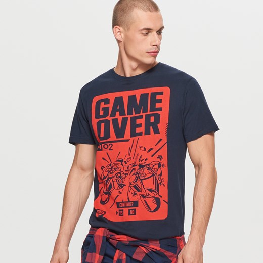 Cropp - Koszulka z nadrukiem game over kolekcja gamers - Granatowy  Cropp S 