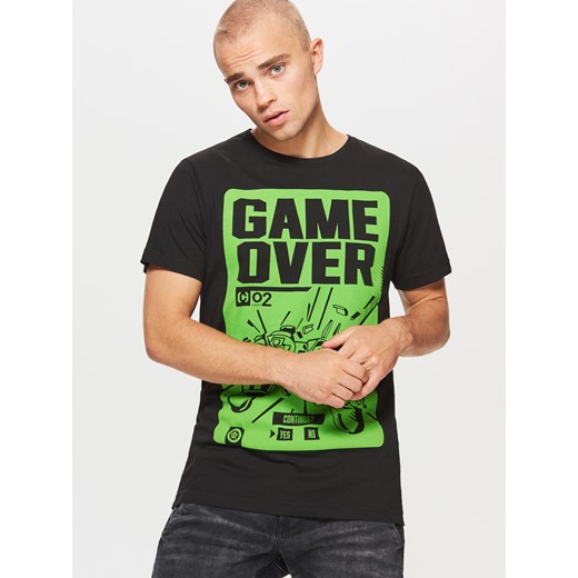 Cropp - Koszulka z nadrukiem game over kolekcja gamers - Czarny Cropp  XL 