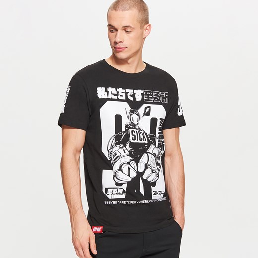 Cropp - Koszulka z dużym nadrukiem - Czarny  Cropp XL 