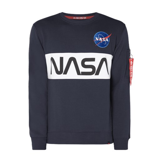 Bluza z dzianiny dresowej z nadrukiem NASA Alpha Industries szary L Fashion ID GmbH & Co. KG