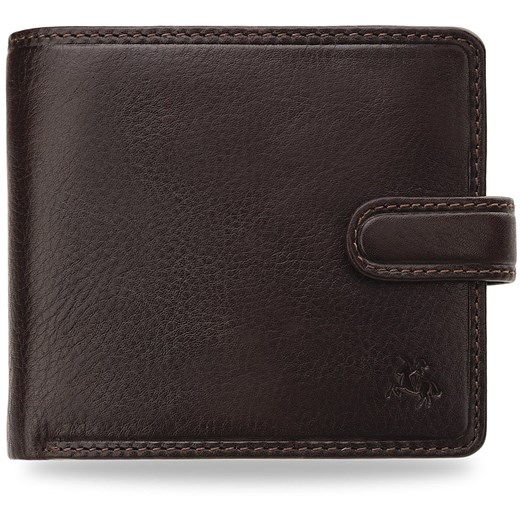 Stylowy portfel męski visconti poziomy z zapinką i ochroną kart płatniczych - brązowy