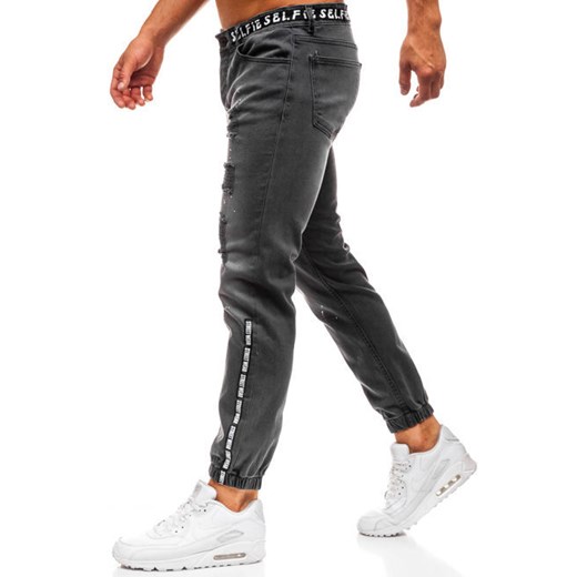Spodnie jeansowe joggery męskie antracytowe Denley 2042
