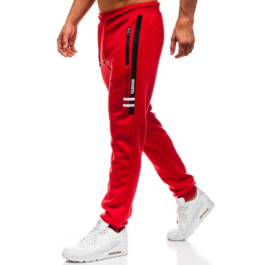 Spodnie męskie dresowe joggery czerwone Denley 80530  Denley XL 