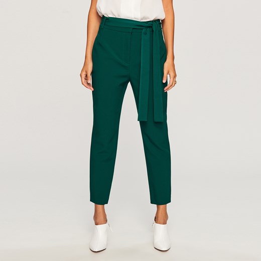 Reserved - Zielone spodnie z wiązanym paskiem - Zielony  Reserved 34 
