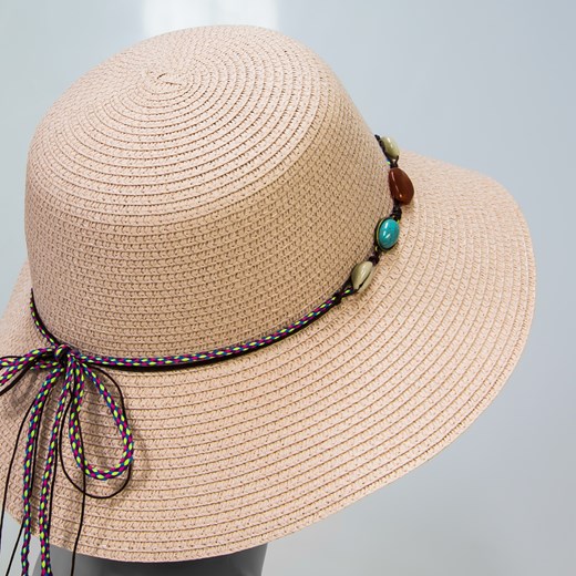 różowy kapelusz plażowy z muszelkami Allora   