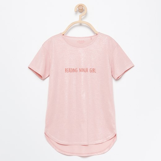 Reserved - T-shirt z połyskującej dzianiny - Różowy Reserved  158 