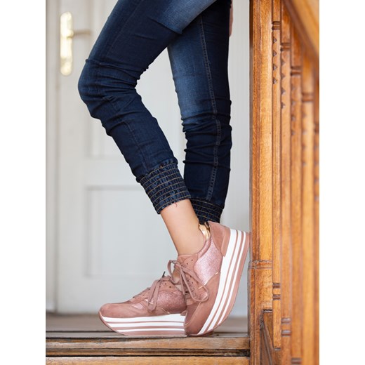 Sneakersy damskie Elegrina młodzieżowe na platformie gładkie z tworzywa sztucznego 